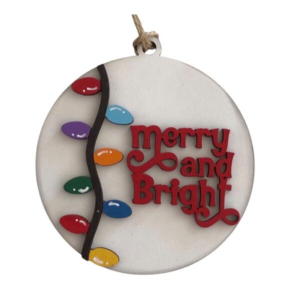 Whimsical  Red “Merry and Bright” Branch With Lights Ornament Hand Painted Wood - Picture 9 of 9